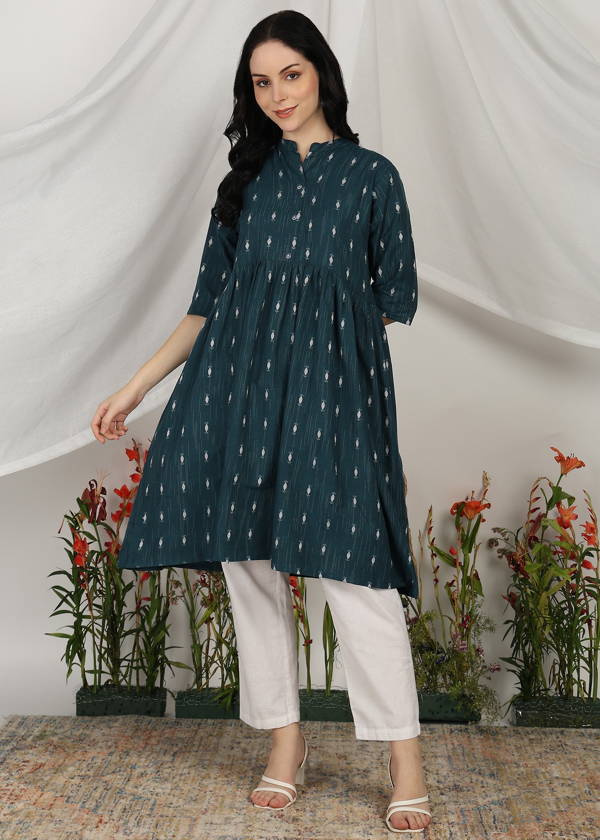 Elegant Self Designed Cotton Aanarkali  Kurtas for Women – (PACK OF 2)