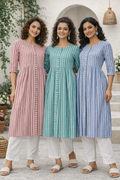 Elegant Striped A-Line Kurtas for Women – (PACK OF 3)