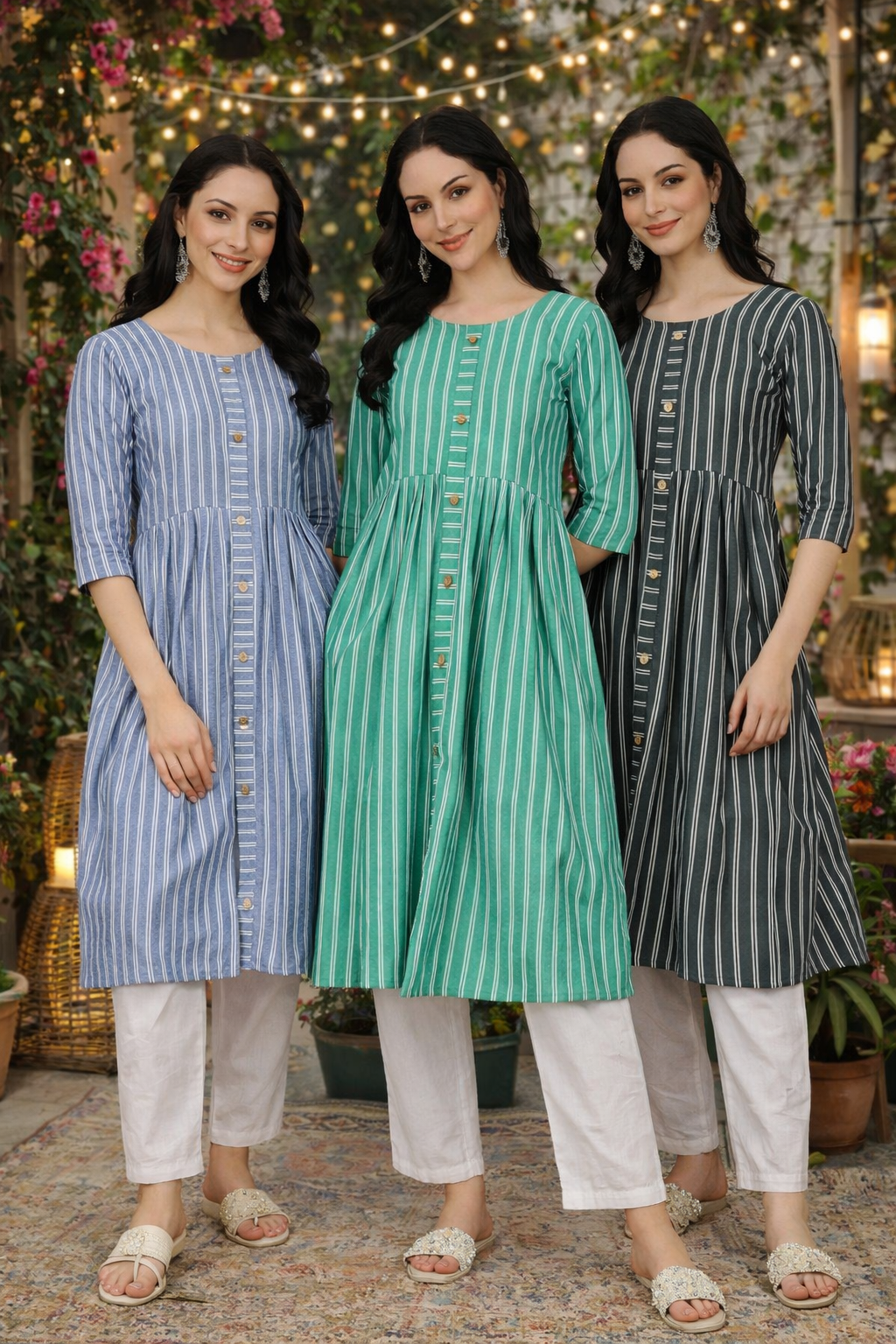 Elegant Striped A-Line Kurtas for Women – (PACK OF 3)