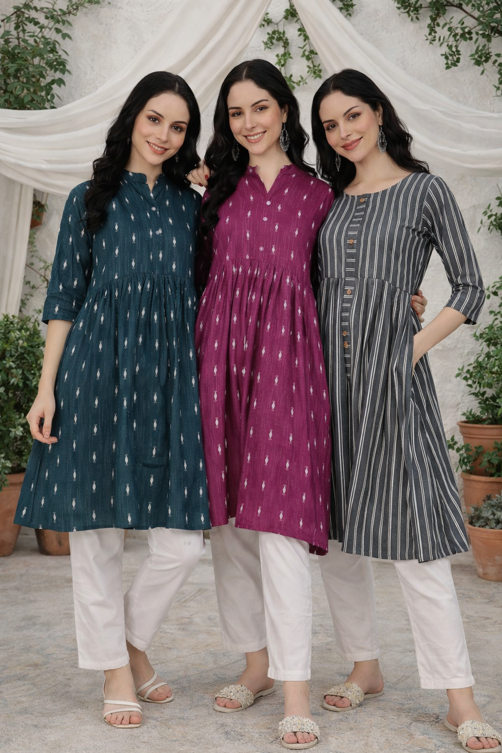 Elegant Striped A-Line Kurtas for Women – (PACK OF 3)