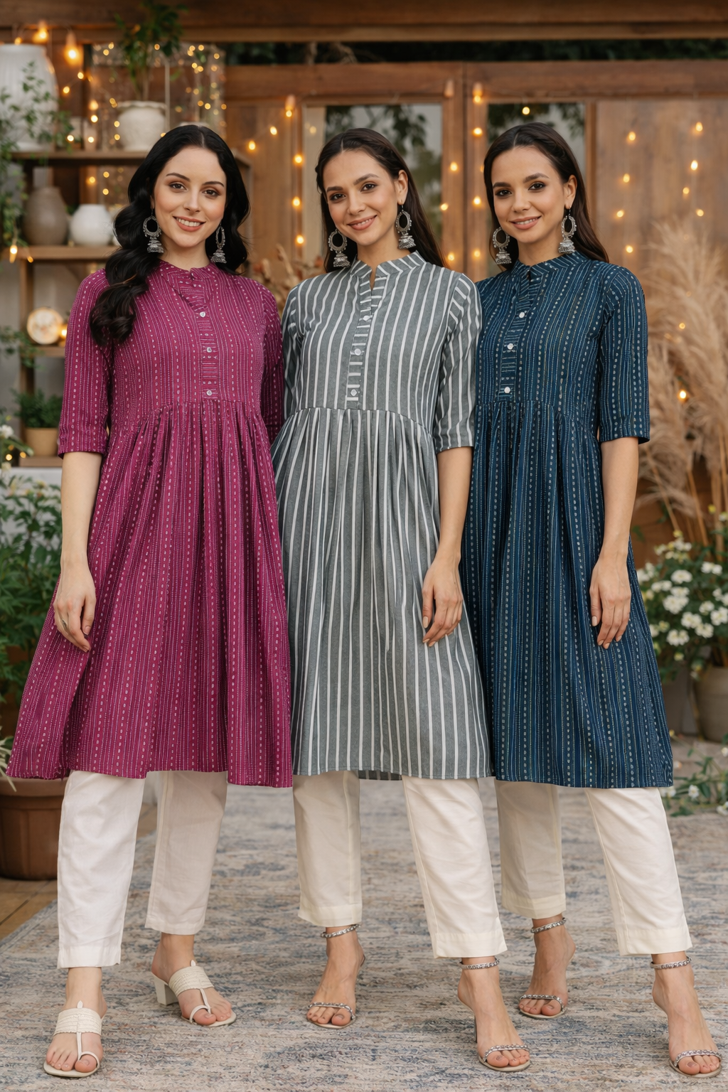 Elegant Striped A-Line Kurtas for Women – (PACK OF 3)
