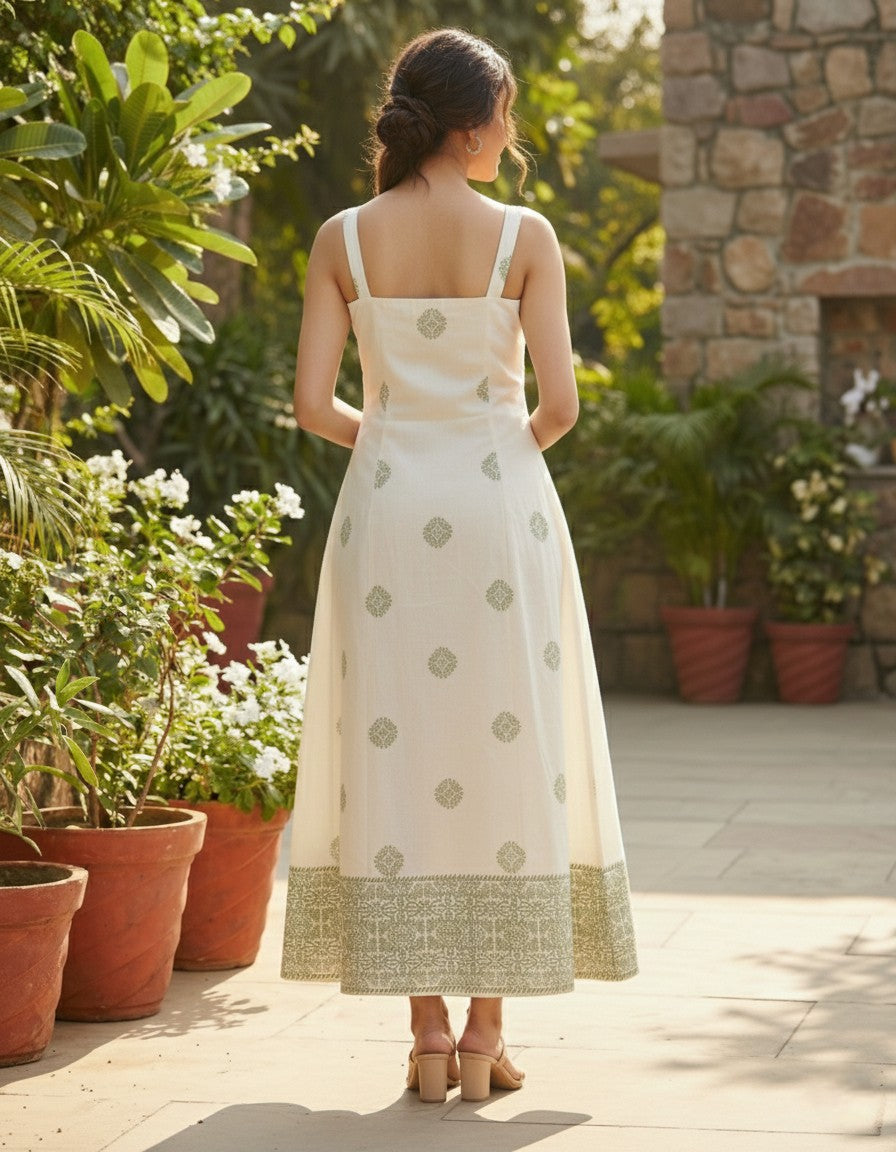 Elegant Cotton Printed Midi Dress