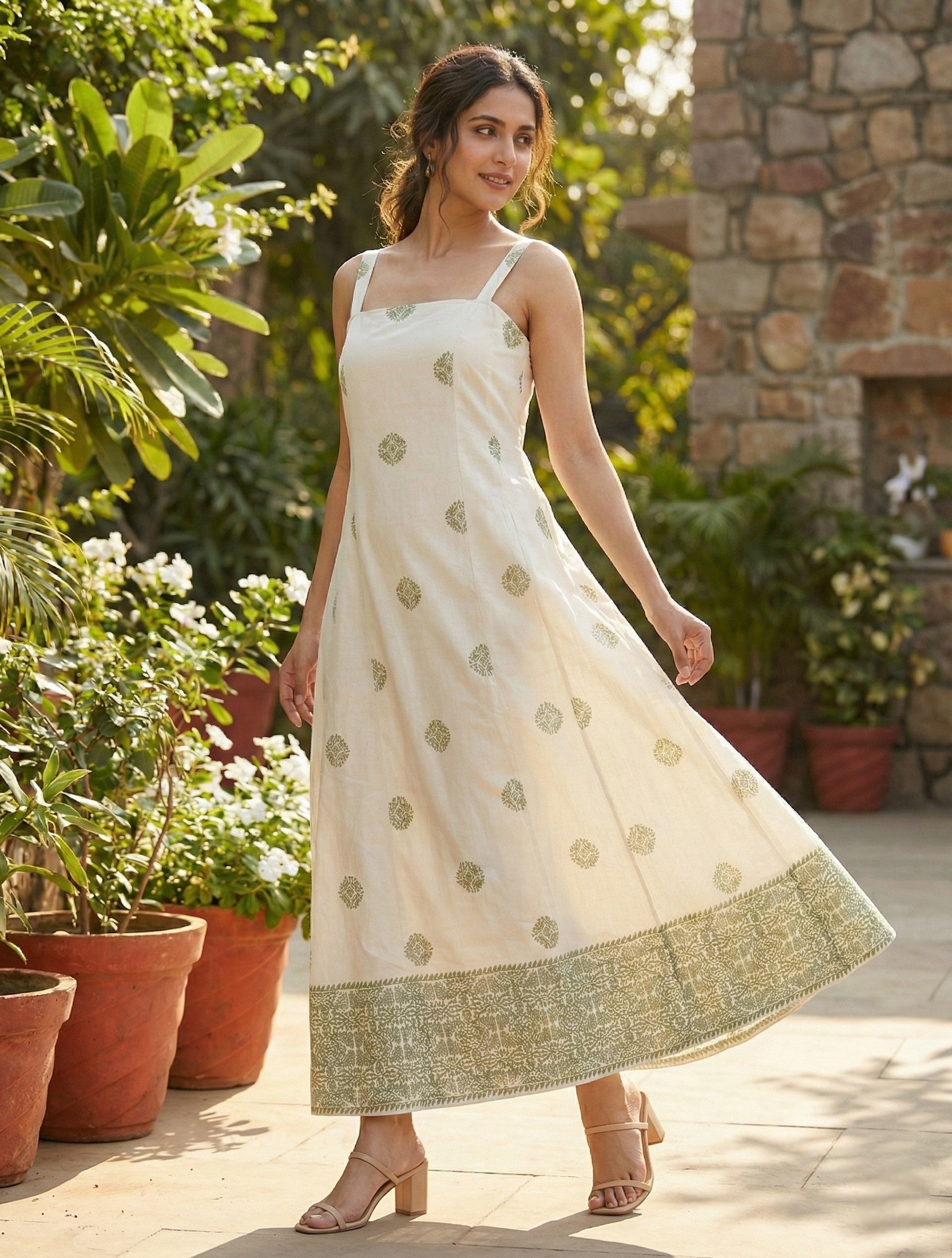 Elegant Cotton Printed Midi Dress