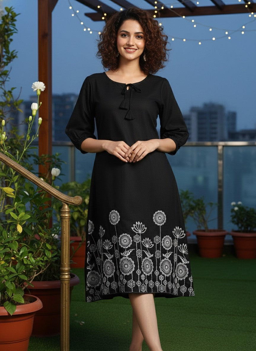 Blush Embroidered Cotton Blend Dress