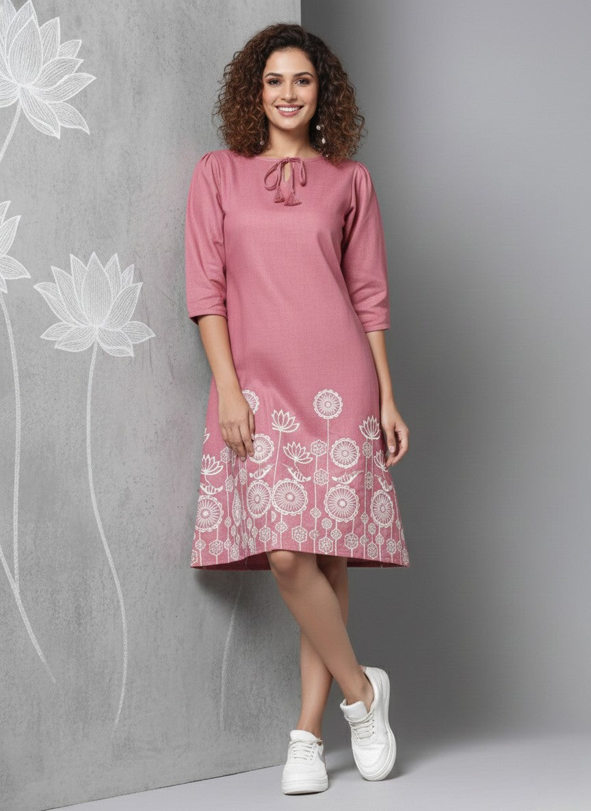 Blush Embroidered Cotton Blend Dress