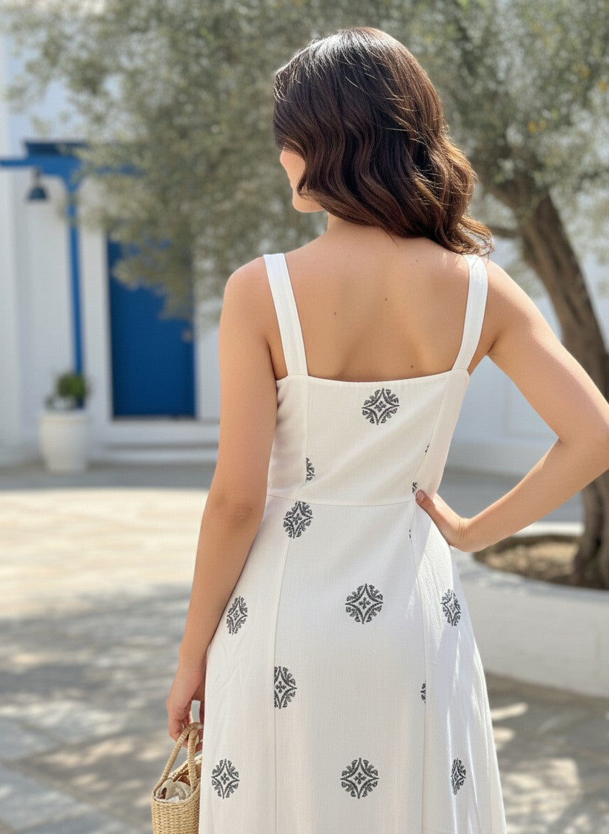 Elegant Cotton Printed Midi Dress