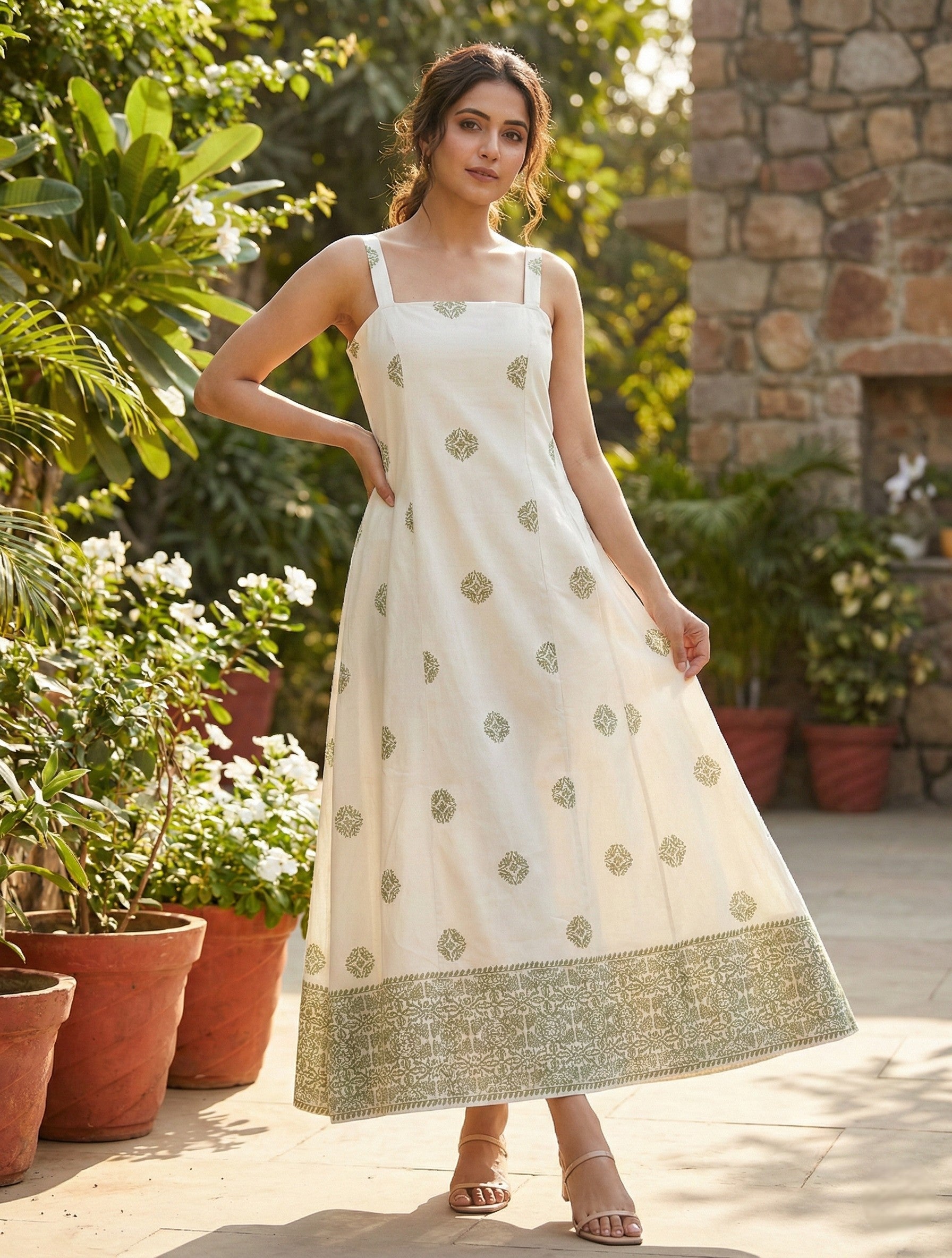 Elegant Cotton Printed Midi Dress