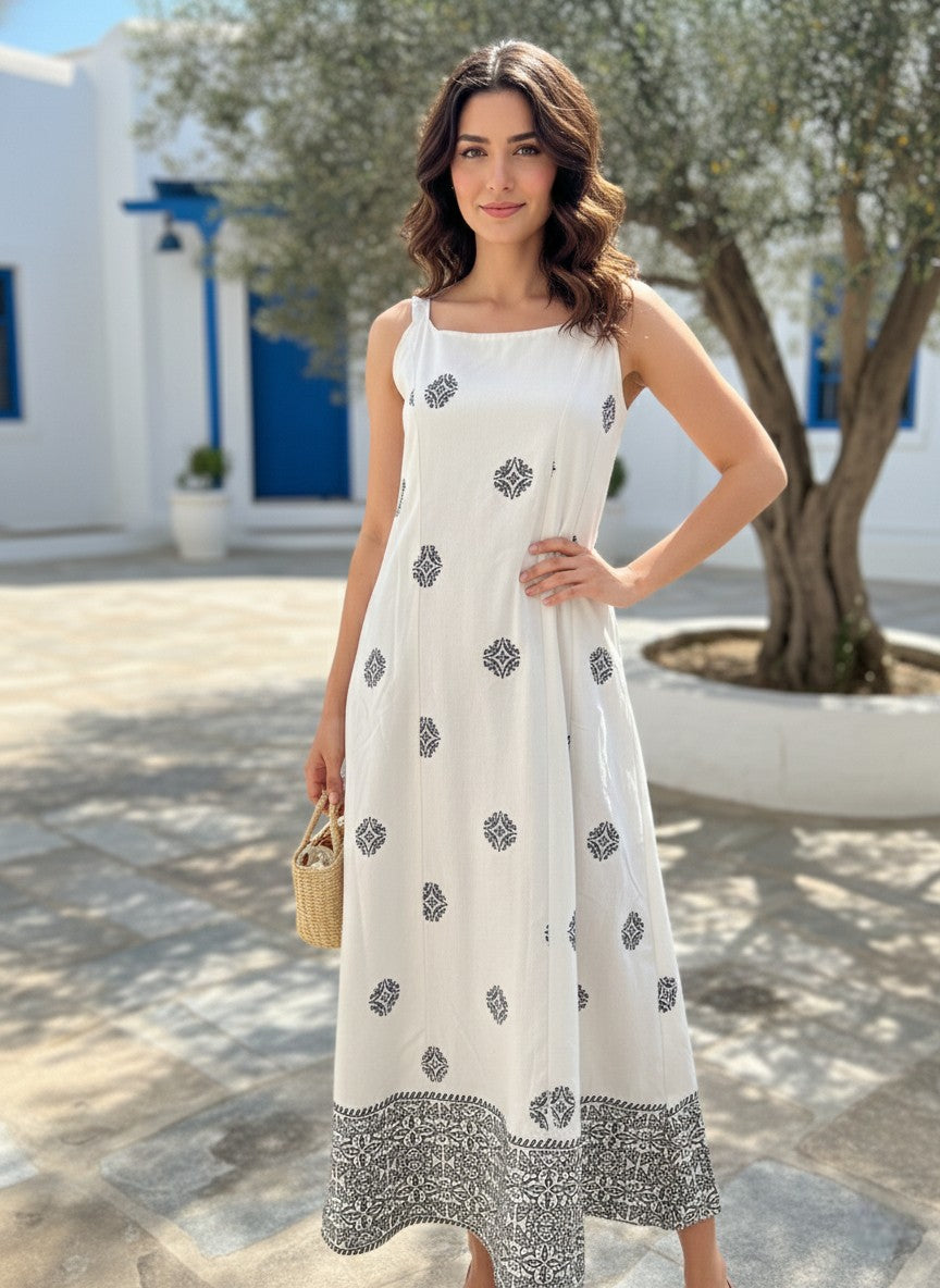 Elegant Cotton Printed Midi Dress