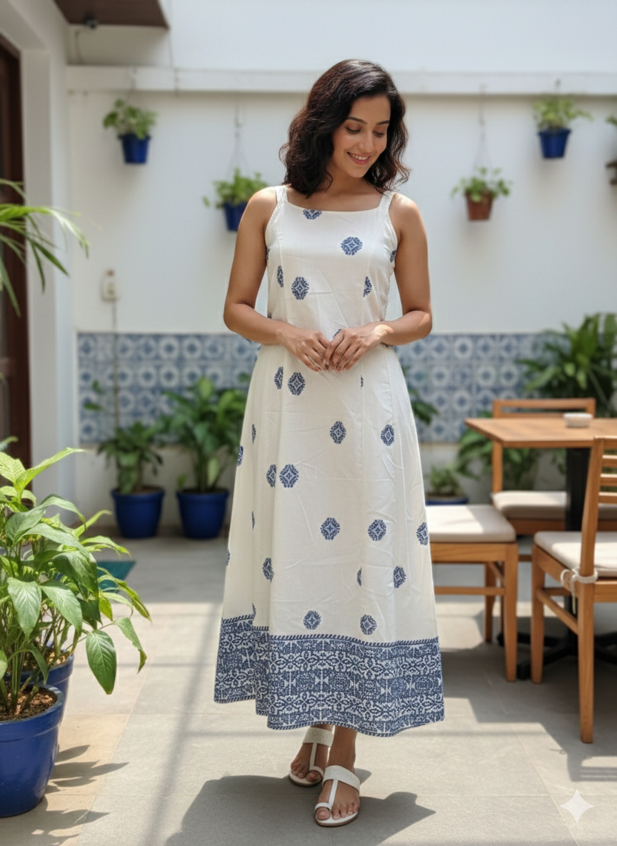 Elegant Cotton Printed Midi Dress