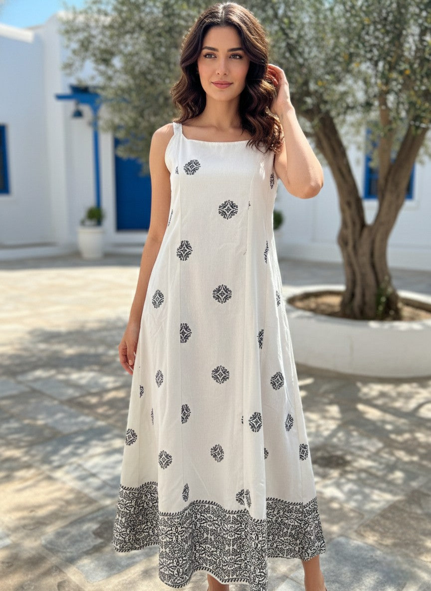 Elegant Cotton Printed Midi Dress